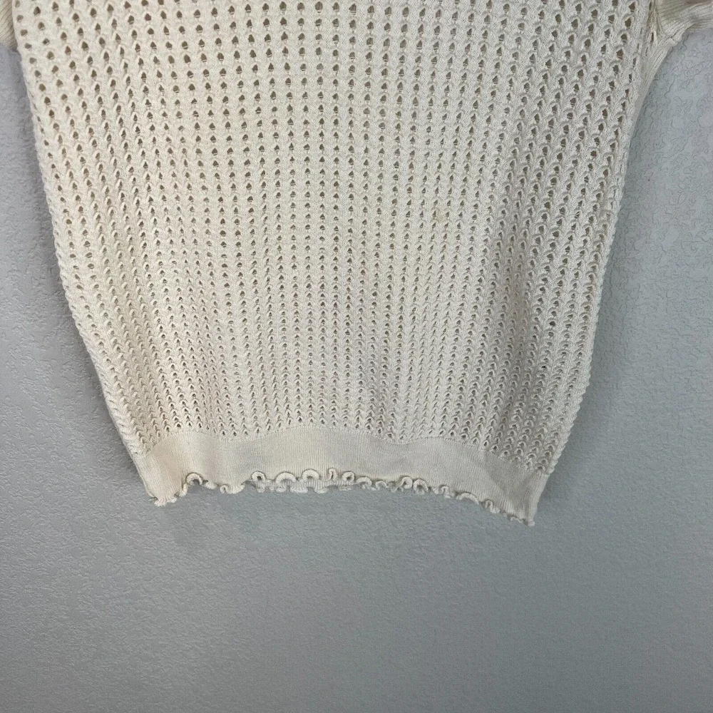 31 Phillip Kim‎ Women's Eyelet Crewneck T-Shirts Short Sleeve Cream Size XS